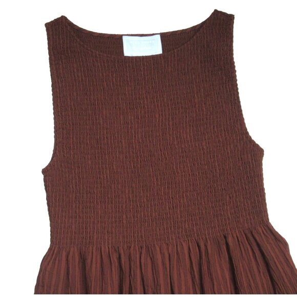 NWT Hill House Cosima Nap in Chocolate Brown Tonal Stripe Smocked Maxi Dress L - Picture 4 of 6